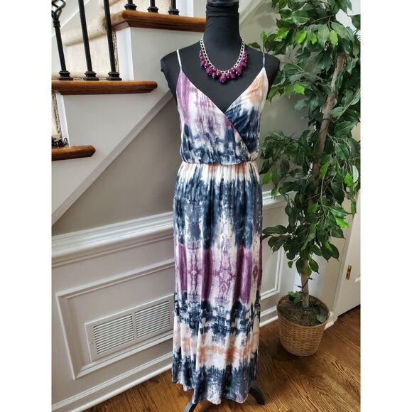 One Clothing Women's Multicolor Polyester Short Sleeve V-Neck Long Maxi Dress XS - Picture 1 of 14